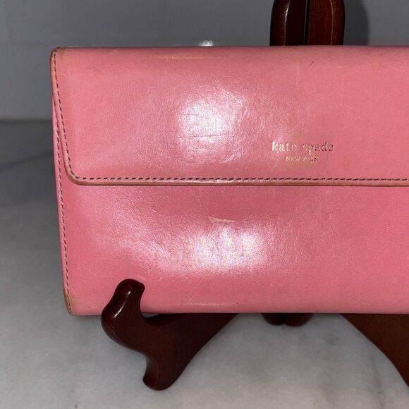 Kate Spade Wallet Leather Bifold Envelope Style Pink & Green Wallet - Picture 2 of 16